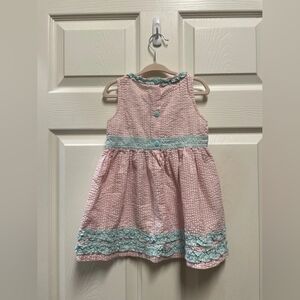 Pink and Aqua Girls' Sleeveless Ruffle Hem Dress